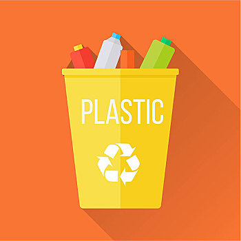 黄色,再生,垃圾箱,塑料制品,象征,垃圾桶,垃圾,再循环,环保,矢量,插画
