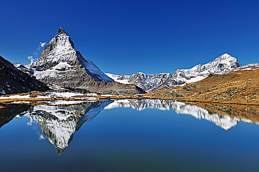 马塔角,反射,湖,策马特峰,阿尔卑斯山,瓦莱,瑞士