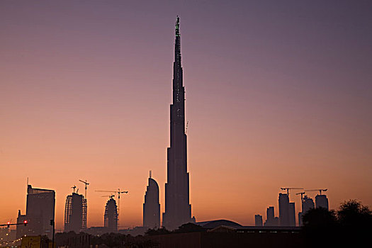 阿联酋,迪拜,迪拜塔,酒店,围绕,建筑,日出