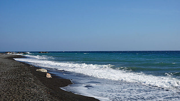 火山,海滩,锡拉岛