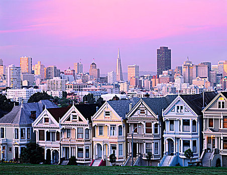 旧金山,加利福尼亚,维多利亚式房屋,涂绘,女性,金融区,阿拉摩广场