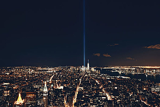 纽约,市区,天际线,夜拍,911事件,亮光