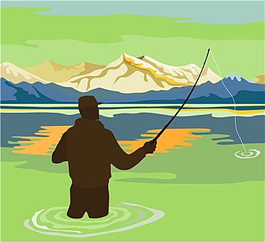 钓鱼,湖,山