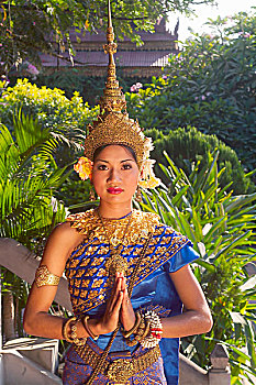 美女,传统舞,彩色,服饰,高棉人,艺术,跳舞,收获,柬埔寨