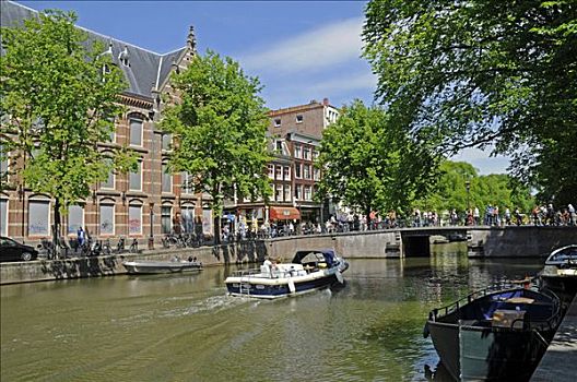 大学,运河,船,阿姆斯特丹,荷兰,欧洲