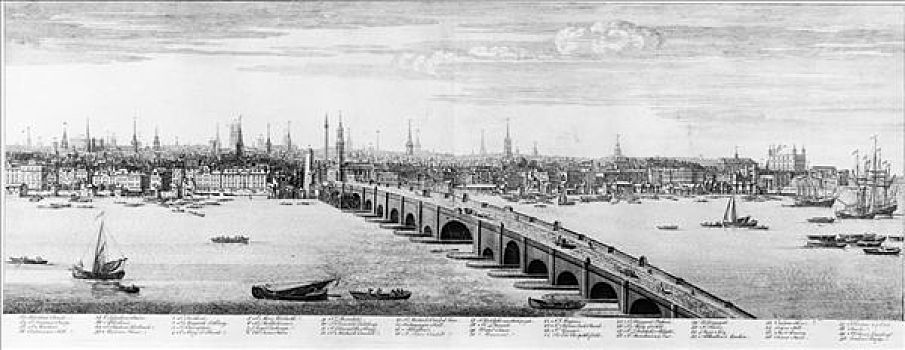 全景,伦敦,伦敦桥,迟,18世纪,艺术家,未知