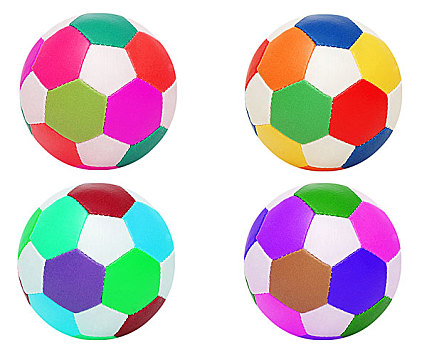 足球,四个,不同,彩色,隔绝,白色背景