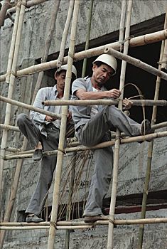 竹子,脚手架,组合,建筑工人,建筑,摩天大楼,香港,中国