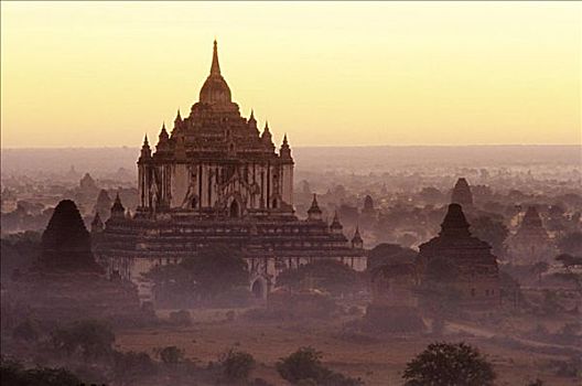 缅甸,蒲甘,上方,风景,庙宇,佛塔,黎明