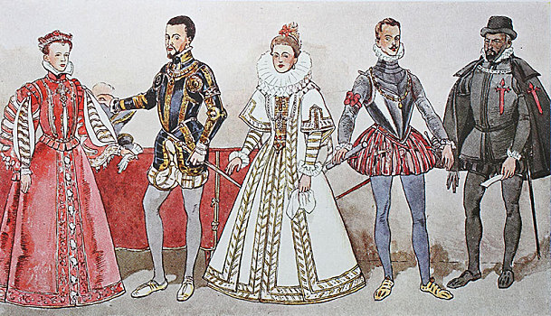 时尚,历史,衣服,西班牙,17世纪,世纪,插画,欧洲