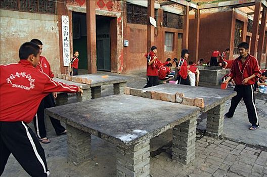 少林,学生,玩,乒乓球,寺院,武术,河南,中国