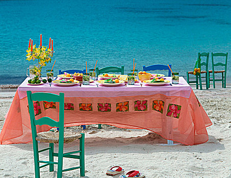 桌子,海滩,水果,饮料