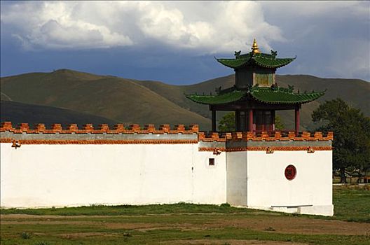 白墙,塔,蒙古,酒店,风格,佛教寺庙,草原,背影,乌兰巴托,亚洲