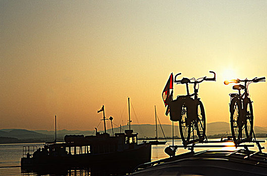 自行车,剪影,汽车,等待,板,悉尼,岛屿,渡轮,不列颠哥伦比亚省,加拿大