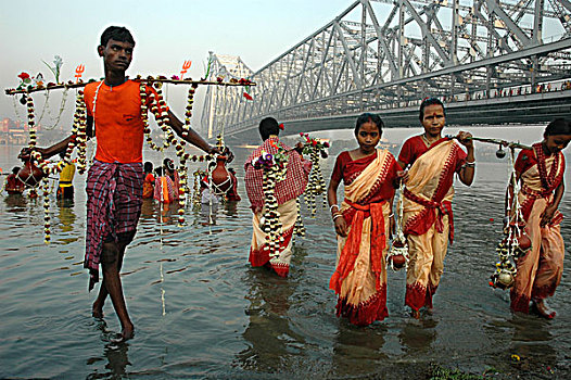 朝圣,不同,西孟加拉,神圣,恒河,水,季节,仪式,礼拜,湿婆神,拿着,郊区,只有
