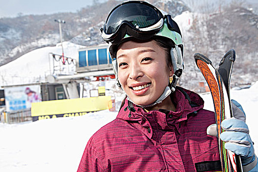 微笑,女人,滑雪胜地