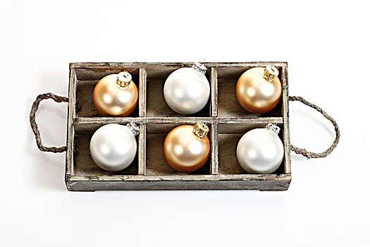 黄金,银,圣诞节,彩球,木盒