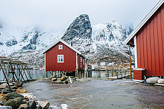 捕鱼,小屋,瑞恩,罗弗敦群岛,挪威