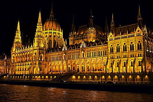 匈牙利,议会,夜晚,多瑙河,前景,布达佩斯