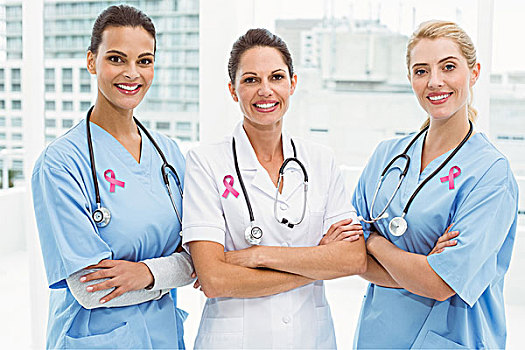 合成效果,图像,粉色,乳腺癌,意识,带,头像,女性,医生,双臂交叉