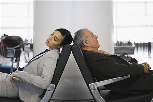 侧面,商务人士,职业女性,睡觉,椅子,机场