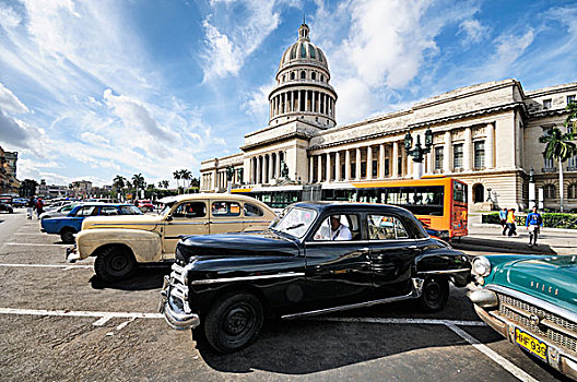 美洲,老爷车,20世纪50年代,正面,首都,哈瓦那,古巴,北美