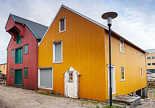 小镇,街道,红色,黄色,木屋,挪威