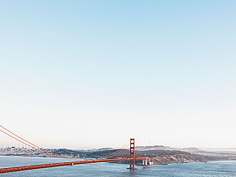 金门大桥,上方,旧金山湾,蓝天,加利福尼亚