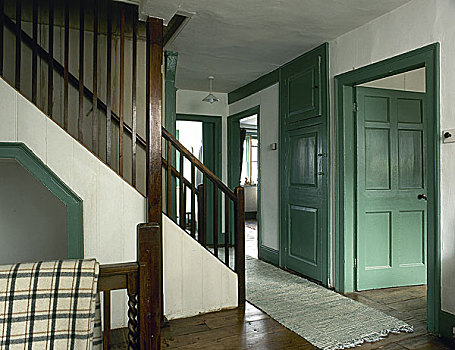 乡村风格,绿色,走廊,木头,楼梯