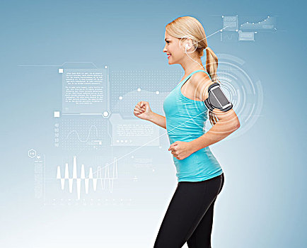 运动,练习,科技,互联网,卫生保健,女人,跑,听歌,智能手机