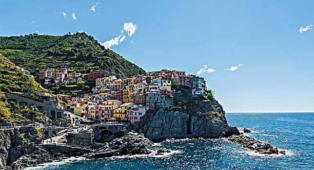 彩色,房子,悬崖,马纳罗拉,里奥马焦雷,五渔村,拉斯佩齐亚,利古里亚,意大利,欧洲