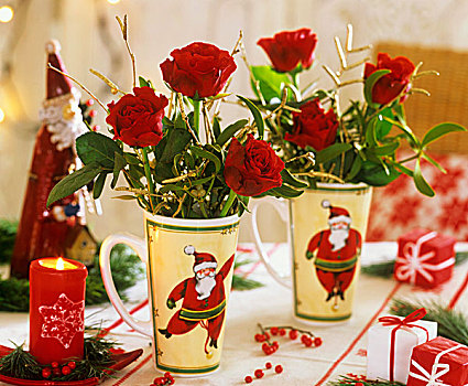 玫瑰,广口容器,圣诞老人