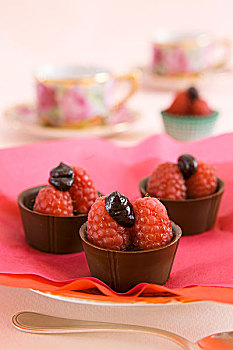 迷你,巧克力,碗,树莓