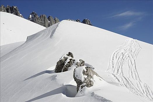 山,滑雪轨迹,雪地,山脉,奥地利,欧洲