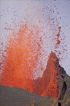 火山爆发,溅污,排列,火山岩,喷泉,放射状,裂缝,盾状火山,二月,费尔南迪纳岛,加拉帕戈斯群岛,厄瓜多尔