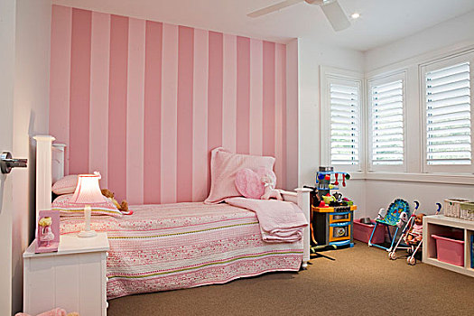 浪漫,闺房,旧式,床,条纹,粉色,壁纸