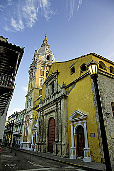 大教堂,卡塔琳娜,看,上方,广场,老城,卡塔赫纳,哥伦比亚