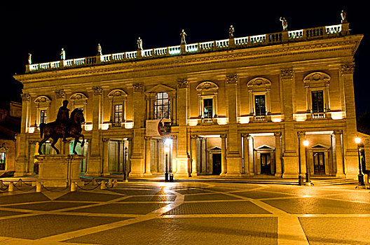 卡比托山,博物馆,宫殿,首都,夜景,罗马,意大利,欧洲