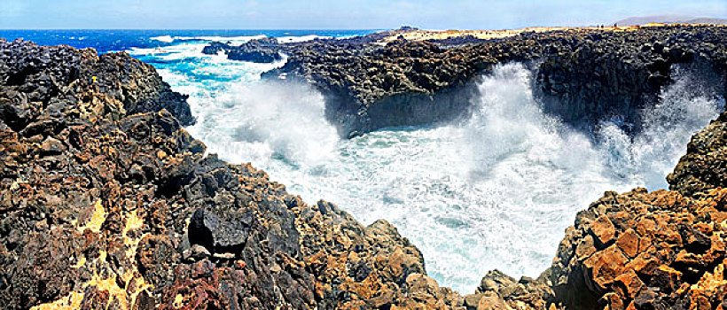 海浪,黑色背景,玄武岩,悬崖,兰索罗特岛,加纳利群岛,西班牙,欧洲