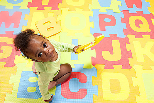 男婴,玩,玩具,字母,文字