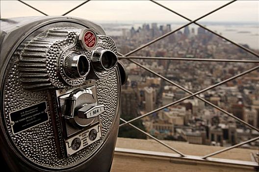 望远镜,帝国大厦,市区,纽约,雨天,美国