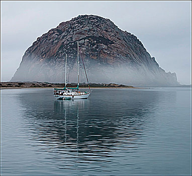 帆船,停泊,石头,摩洛湾,加利福尼亚,美国
