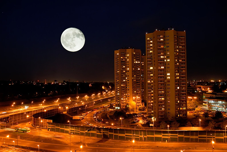 城市,夜晚,城市风光,月光,路灯,公路_高清图片_全景视觉