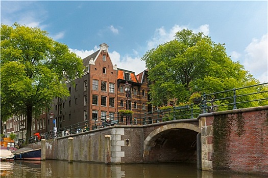 城市风光,阿姆斯特丹,运河,桥,特色,房子,荷兰