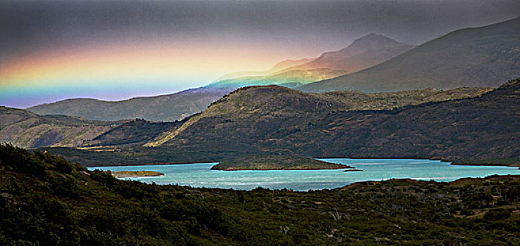 彩虹,上方,山峦,湖,托雷德裴恩国家公园,智利