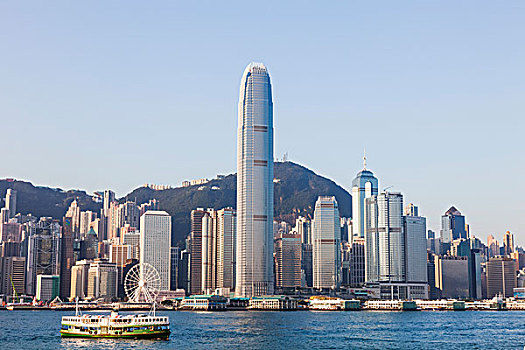 中国,香港,城市天际线,星,渡轮