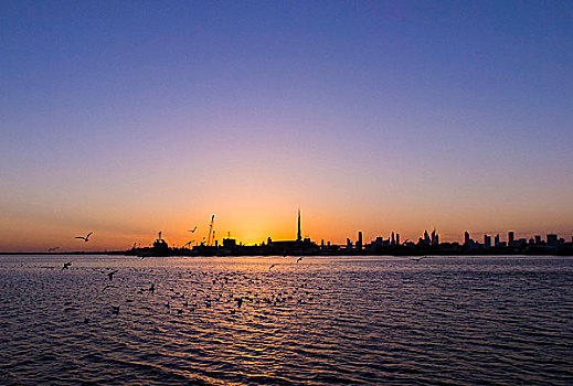 风景,剪影,城市,河,蓝天,日落,迪拜,阿联酋
