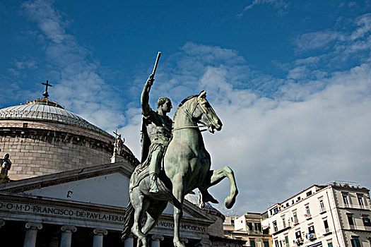 意大利,那不勒斯,广场,雕塑,骑马,父亲,朝代,正面,教堂,大幅,尺寸