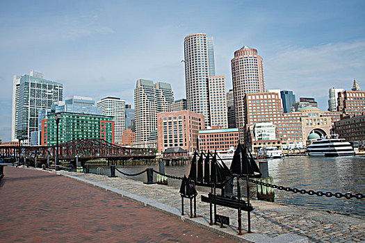马萨诸塞,波士顿,市区,城市天际线,水岸,区域,风景,码头,金属艺术,雕塑,历史,船,剪影,南方,大幅,尺寸