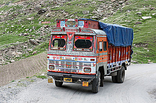 运输,装饰,卡车,山,拉豪,史毗提,地区,喜马偕尔邦,印度,南亚,亚洲